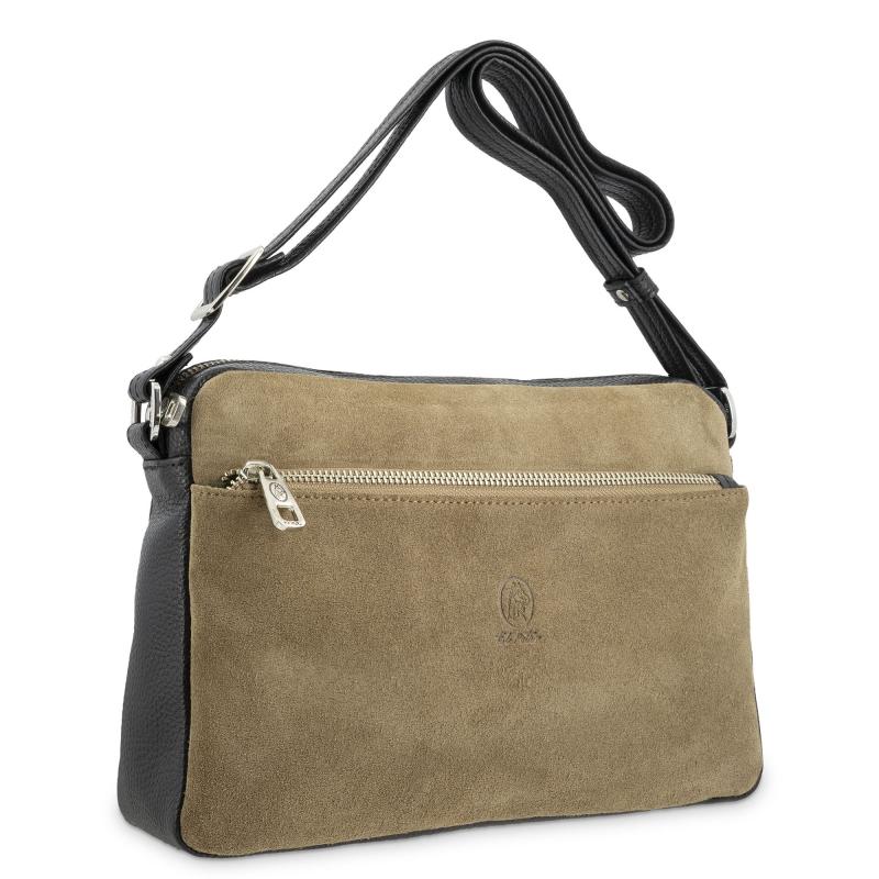 El potro Bolso Bandolera mujer en piel vacuno color topo/negro -Natural Rebajas online