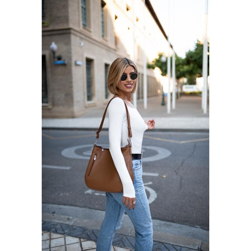 El potro Bolso Hobo mujer en piel vacuno color cuero - Floater ÚLTIMAS EDICIONES