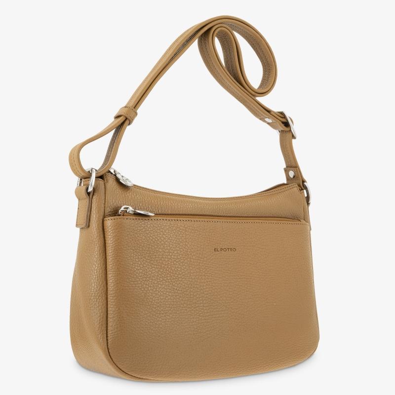 El potro Bolso góndola bandolera de 3 cremalleras mujer en piel vacuno color cuero- Floater Últimos 2 días