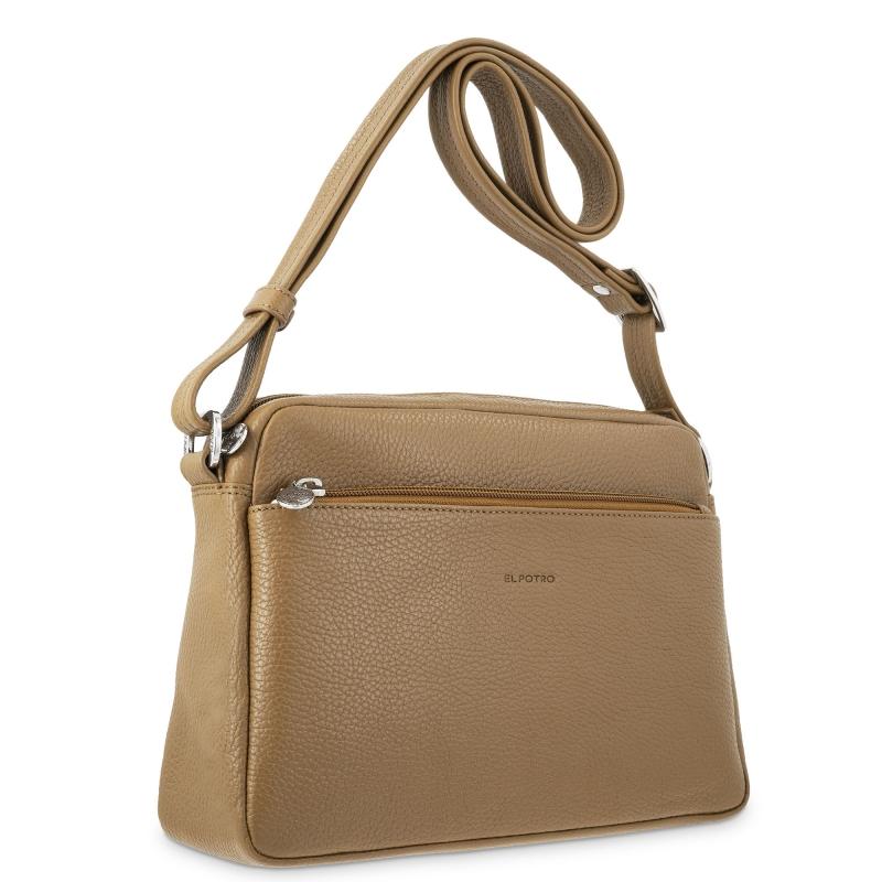 El potro Bolso bandolera grande 3 cremalleras mujer en piel vacuno color cuero - Floater Último día