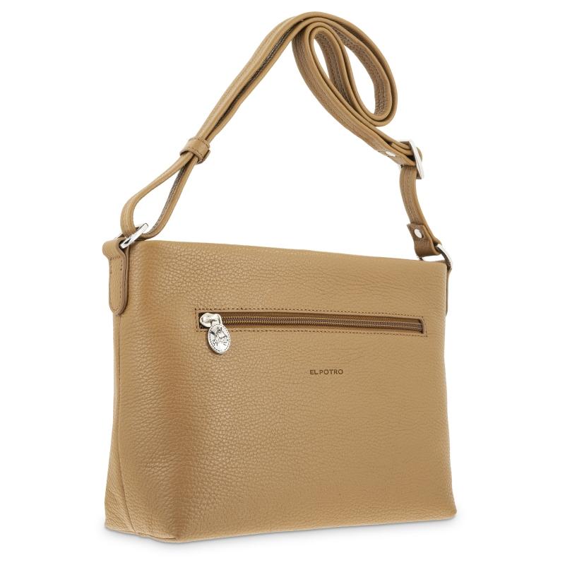 El potro Bolso suave bandolera de 3 cremalleras mujer en piel vacuno color cuero- Floater Promoción por tiempo limitado