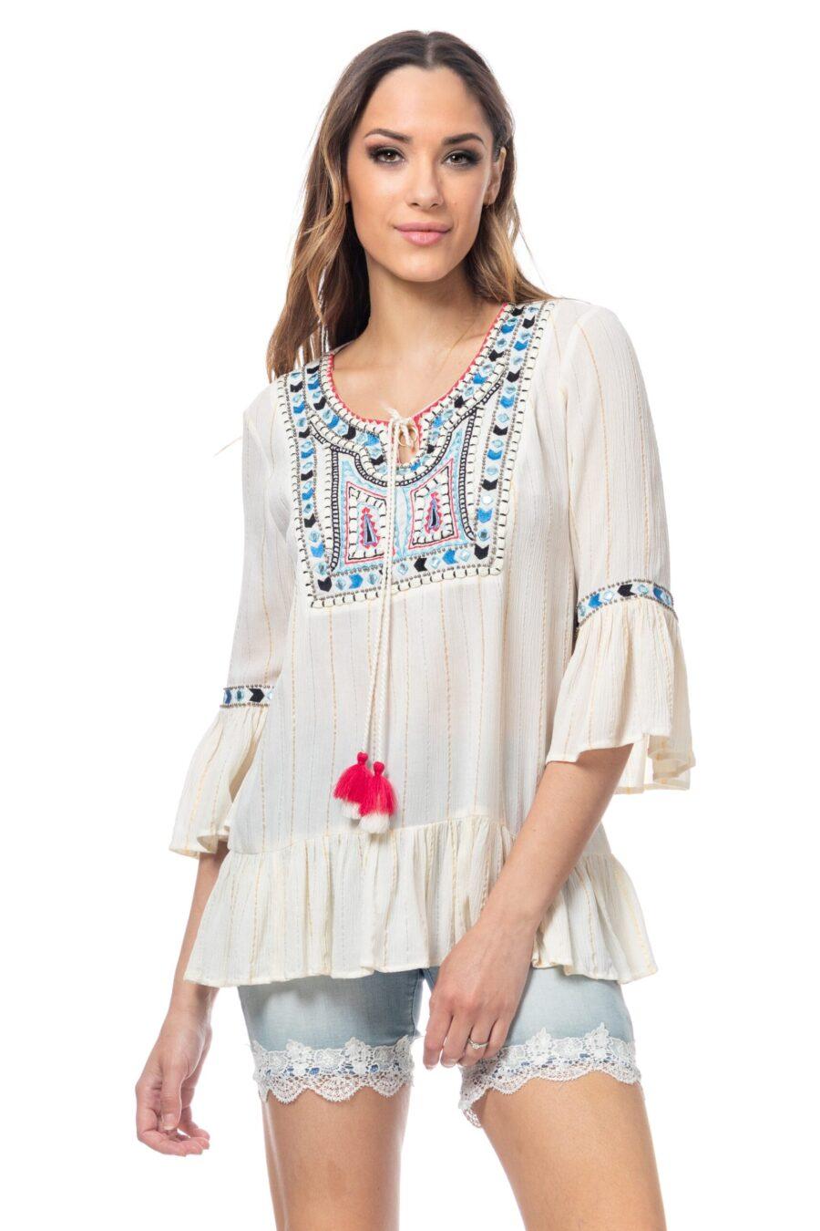 peace&love by calao TUNICA LISA BORDADA EN PECHO Y MANGAS Rebajas