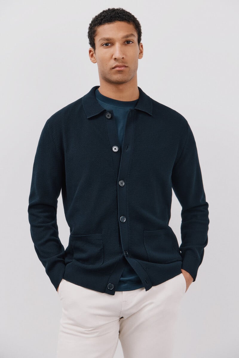 pedro del hierro Cárdigan ligero cuello polo y botones Tienda de fábrica