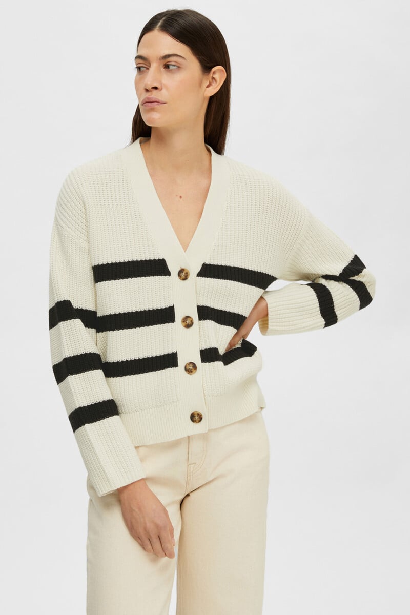 pedro del hierro Cárdigan Relaxed Fit de rayas con cuello de pico
