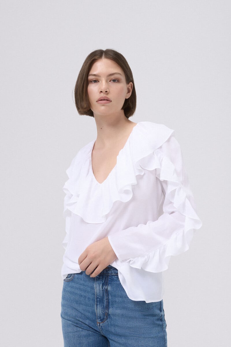 pedro del hierro Blusa blanca con volante Ofertas