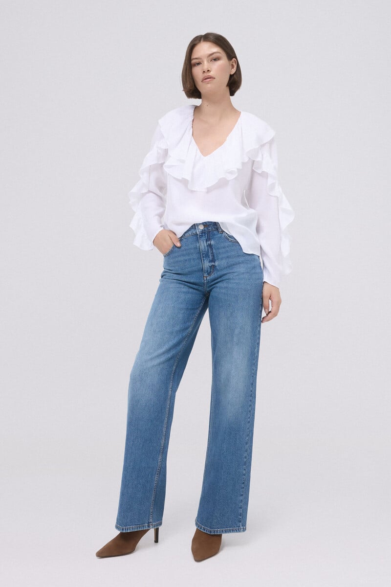 pedro del hierro Blusa blanca con volante Ofertas