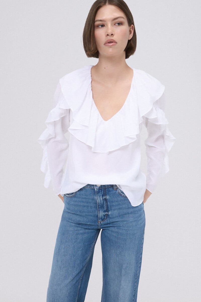 pedro del hierro Blusa blanca con volante Ofertas