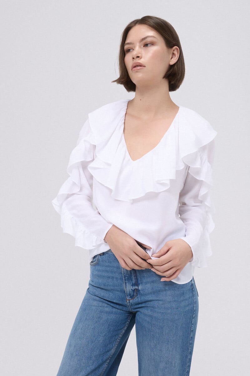 pedro del hierro Blusa blanca con volante Ofertas
