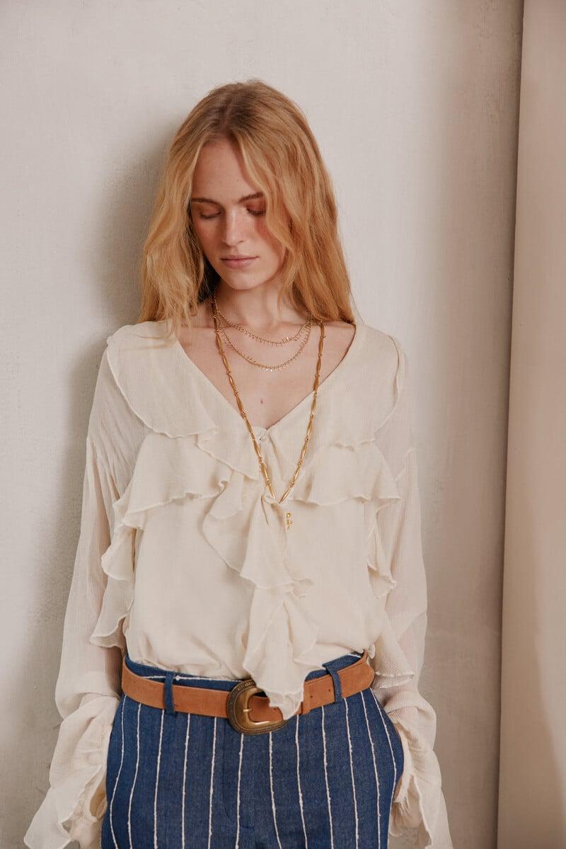 pedro del hierro Carina. Blusa volantes Rebajas de fábrica
