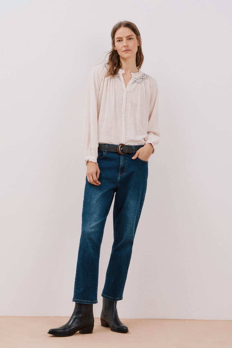 pedro del hierro Blusa con bordado contraste Última moda