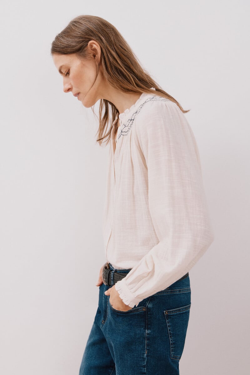pedro del hierro Blusa con bordado contraste Última moda