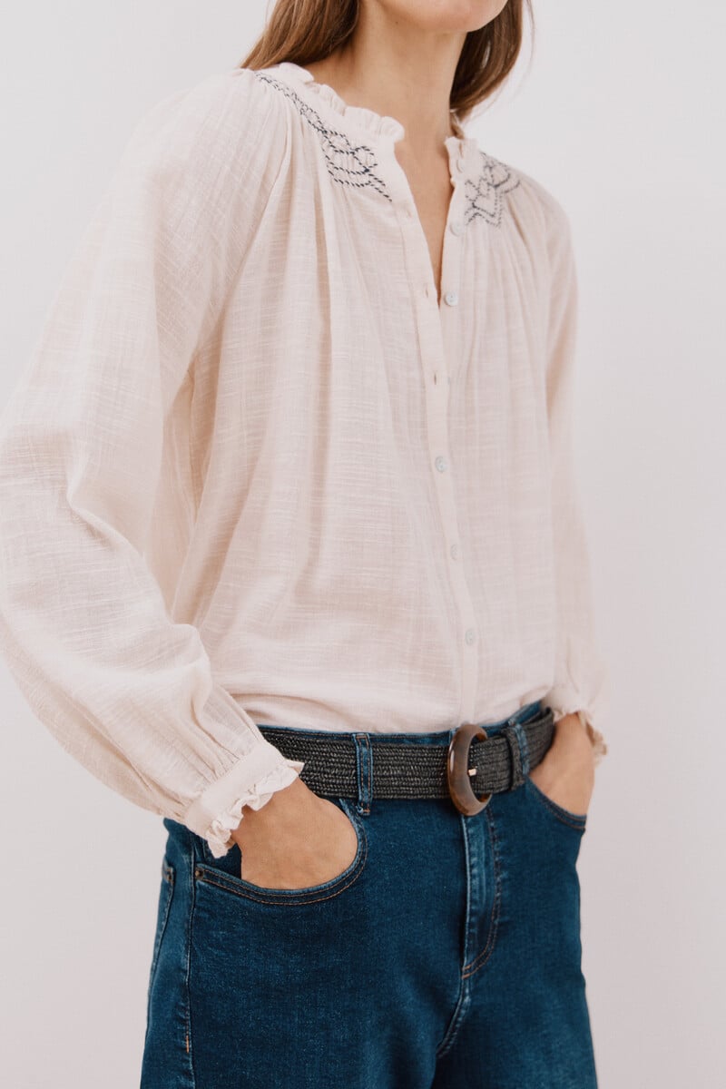 pedro del hierro Blusa con bordado contraste Última moda