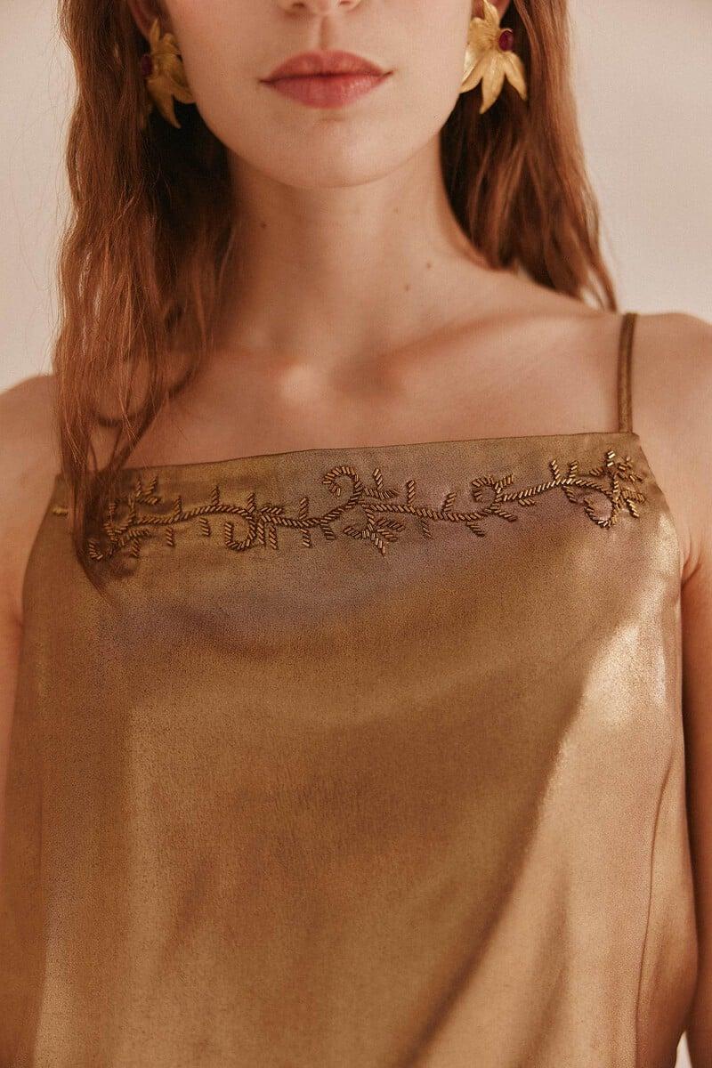 pedro del hierro Camelia. Top lencero dorado Ofertas