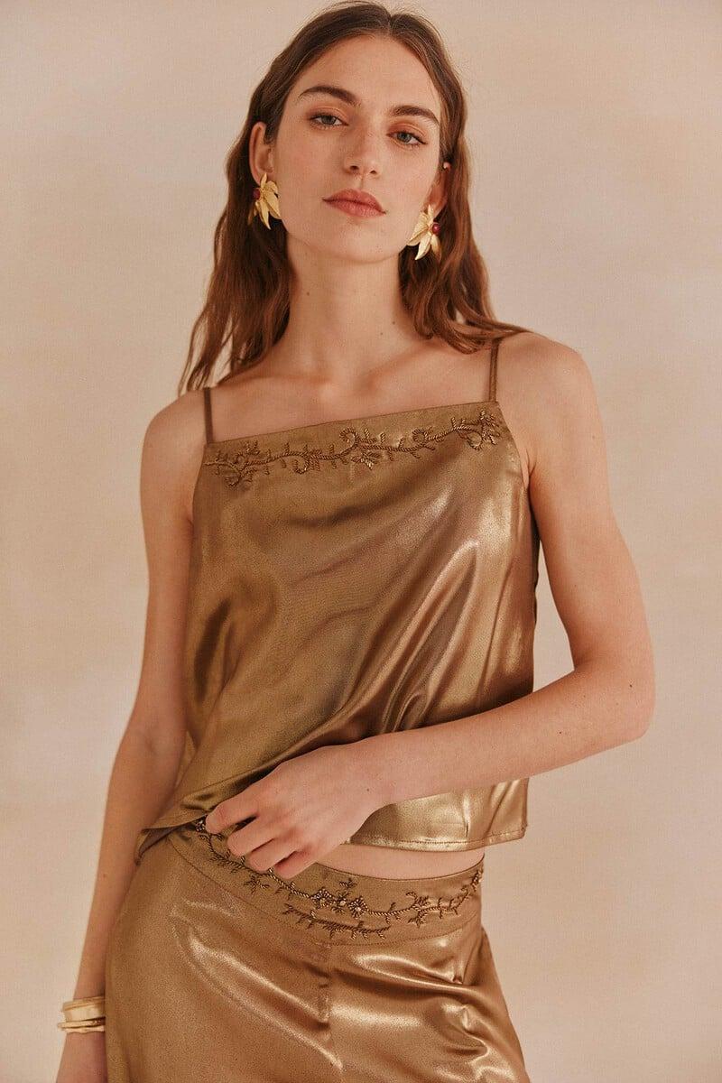 pedro del hierro Camelia. Top lencero dorado Ofertas