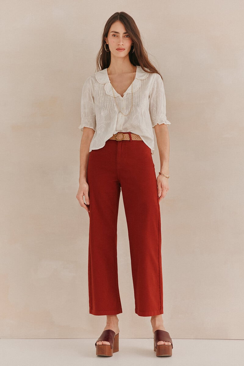pedro del hierro Carmela. Camisa bordada solapas Venta caliente
