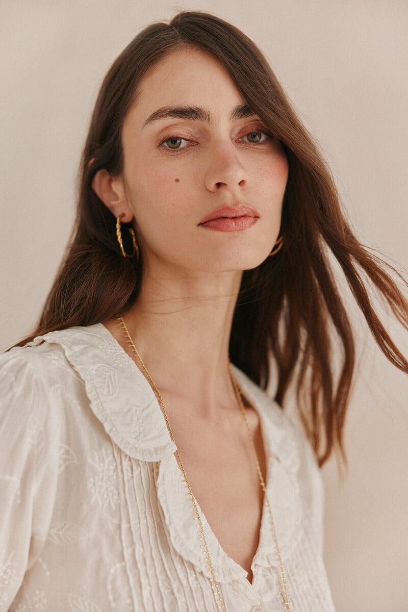 pedro del hierro Carmela. Camisa bordada solapas Venta caliente