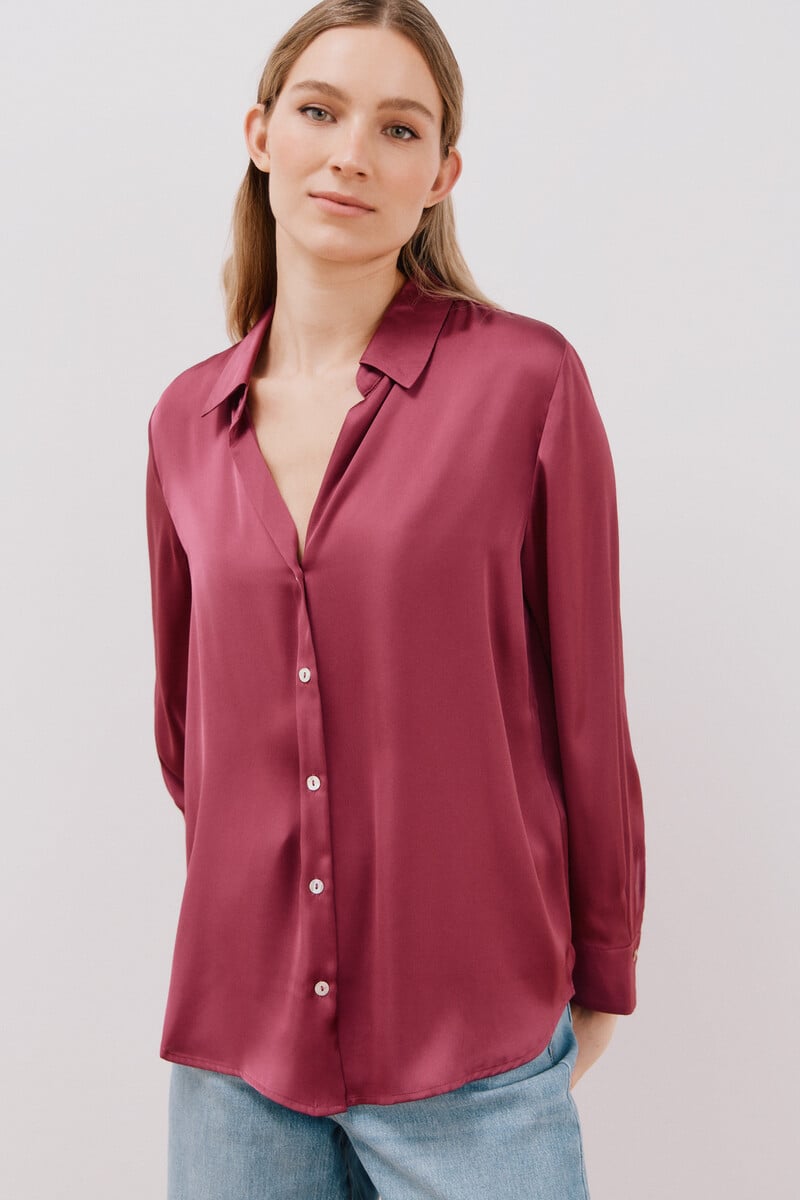 pedro del hierro Blusa satinada manga larga Promoción por tiempo limitado