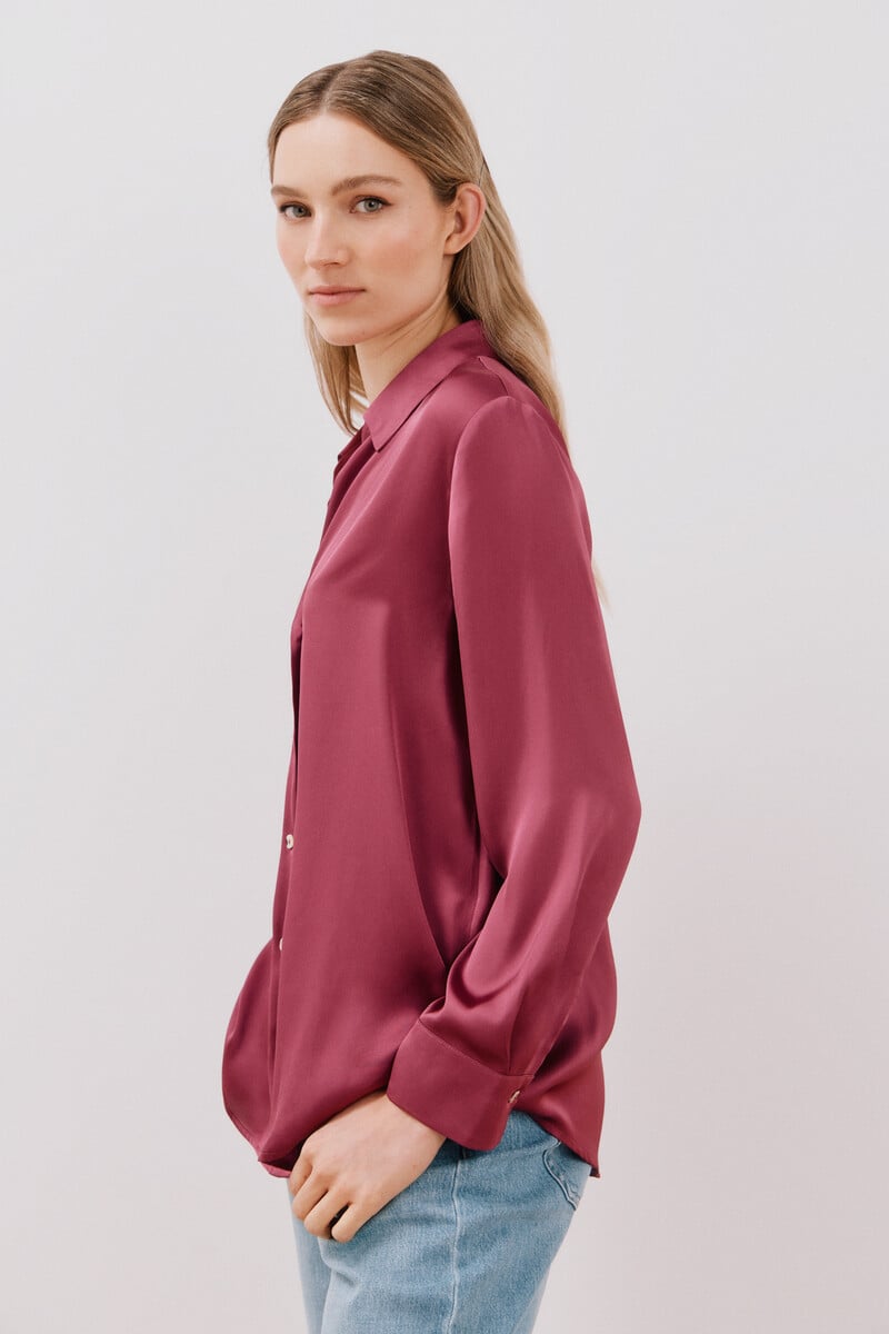 pedro del hierro Blusa satinada manga larga Promoción por tiempo limitado