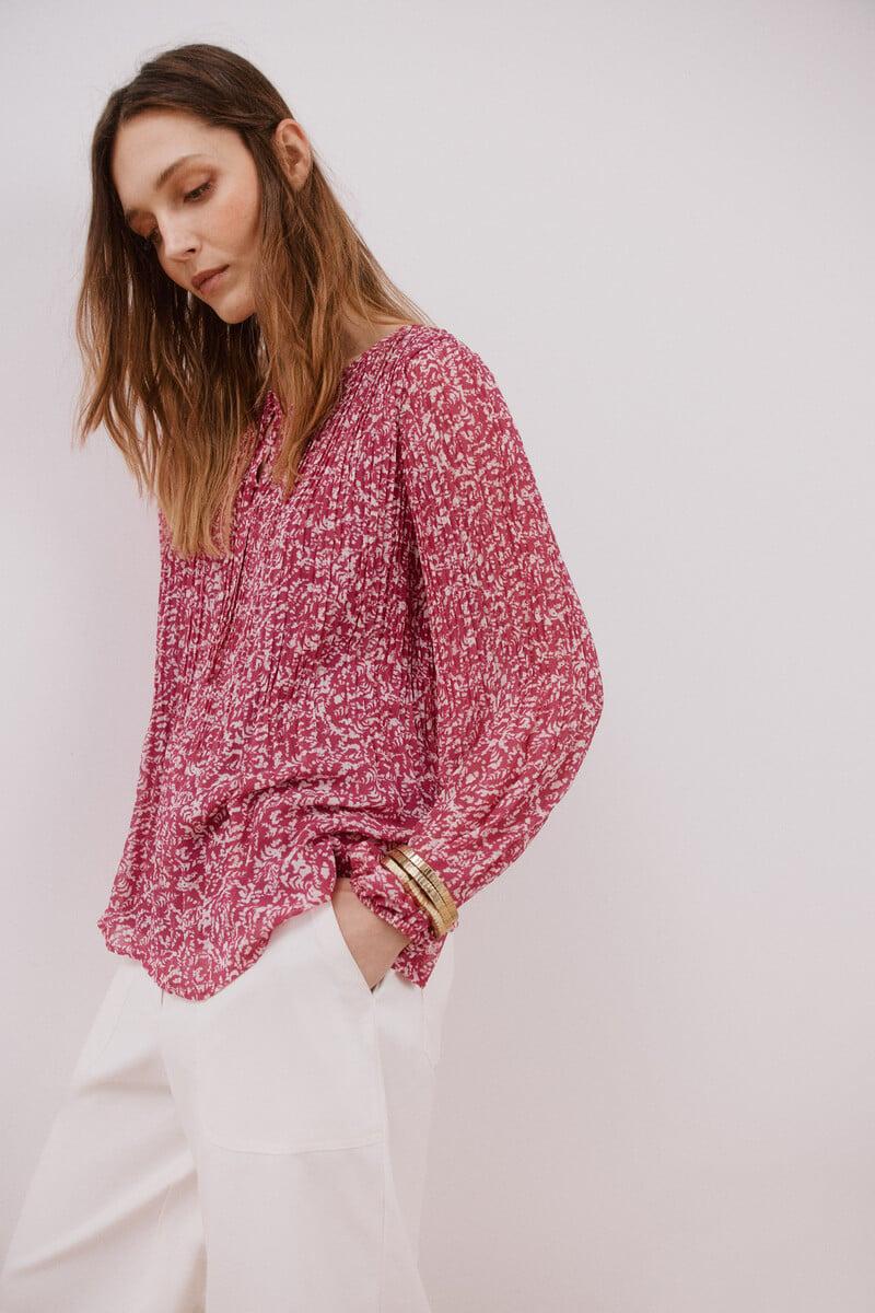 pedro del hierro Blusa plisada escote pico