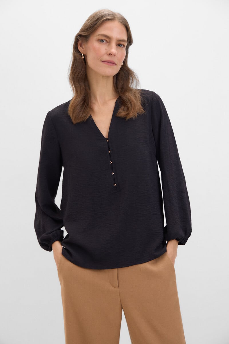 pedro del hierro Blusa cuello mao manga larga Libre de impuestos