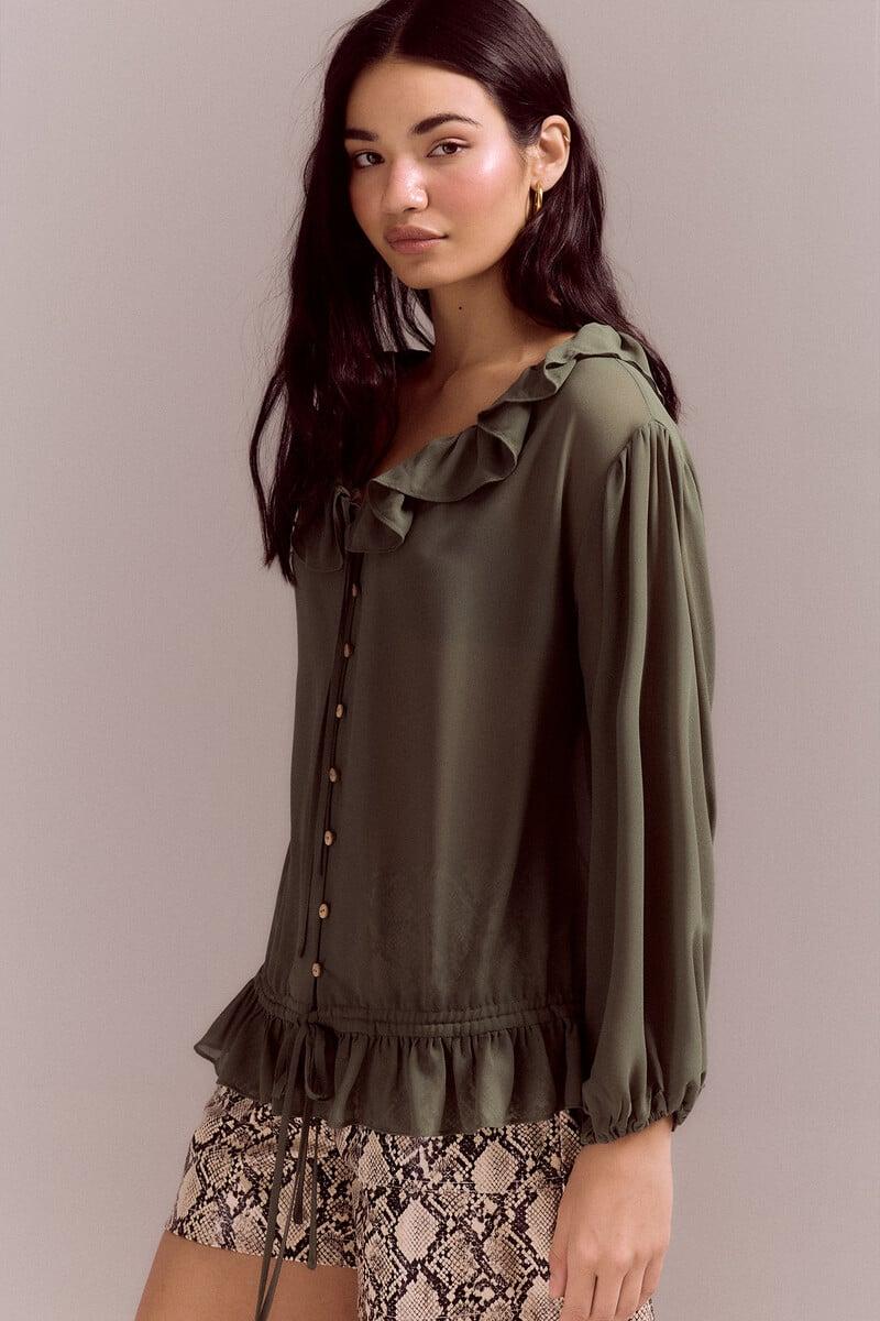 pedro del hierro Blusa romántica volantes Venta caliente