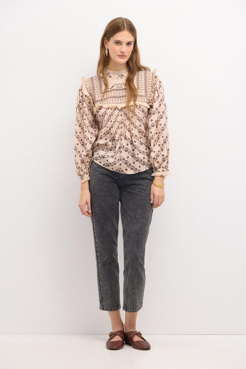 pedro del hierro Carmela. Blusa pechera bordadaestampada Libre de impuestos