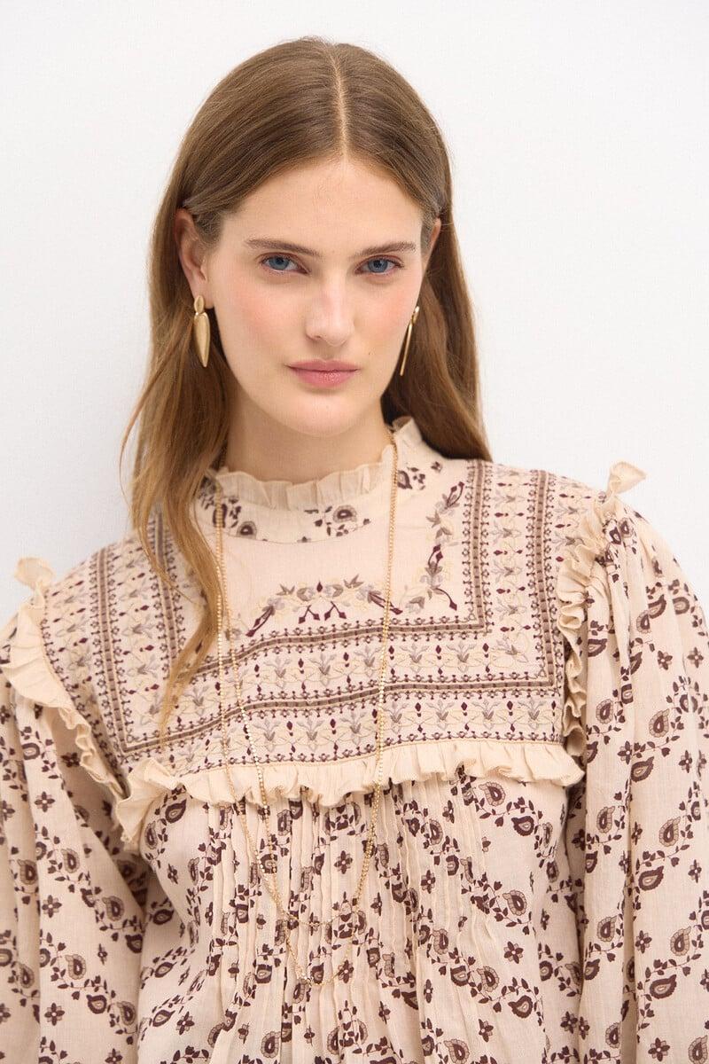 pedro del hierro Carmela. Blusa pechera bordadaestampada Libre de impuestos