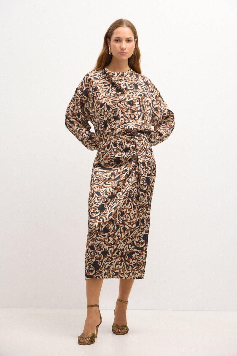 pedro del hierro Ciara. Blusa estampada drapeado Última moda