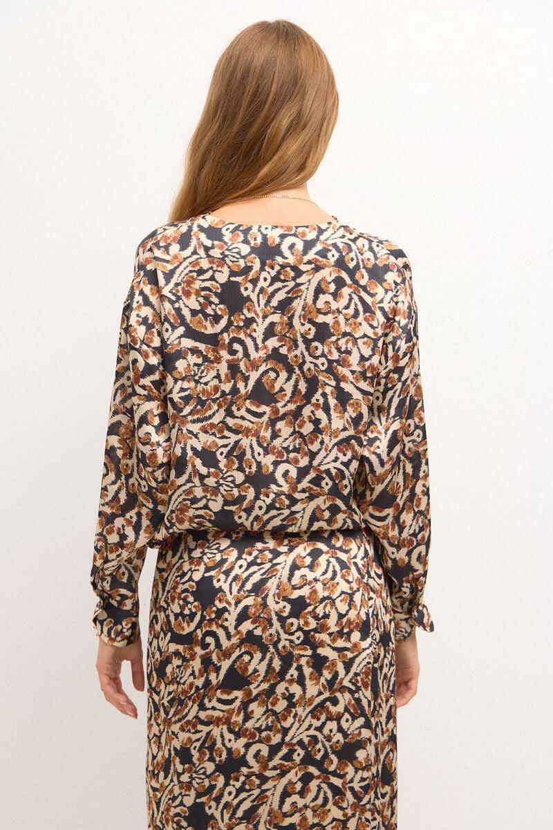 pedro del hierro Ciara. Blusa estampada drapeado Última moda
