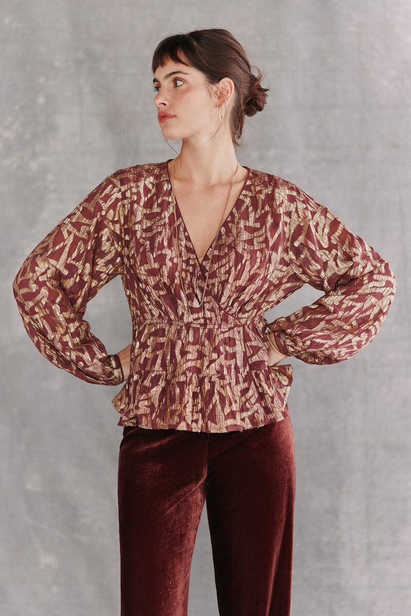 pedro del hierro Cece. Blusa jacquard dorado Venta caliente