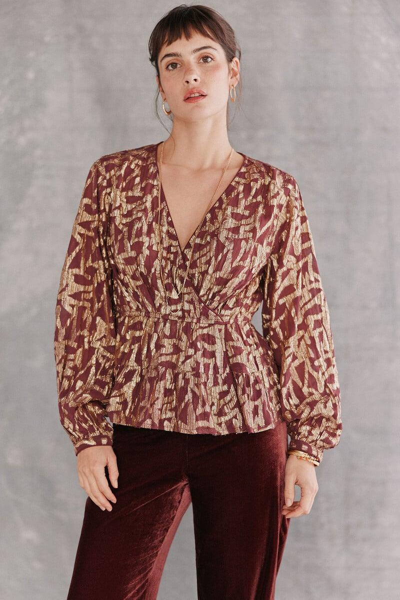 pedro del hierro Cece. Blusa jacquard dorado Venta caliente