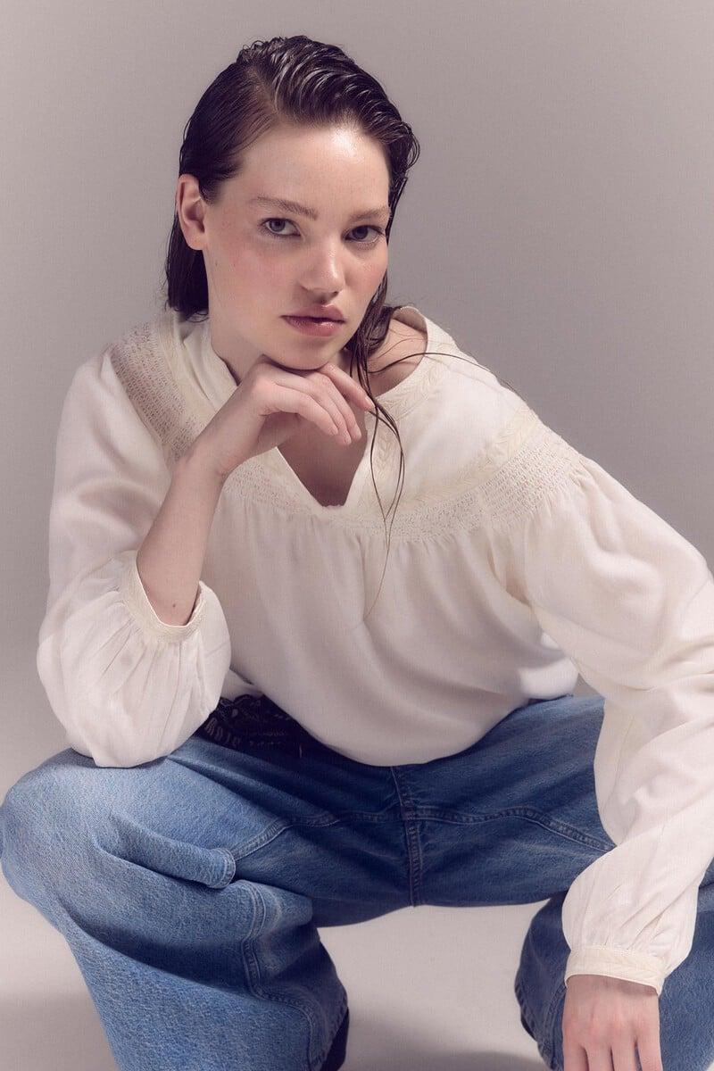 pedro del hierro Blusa blanca bordada Rebajas online