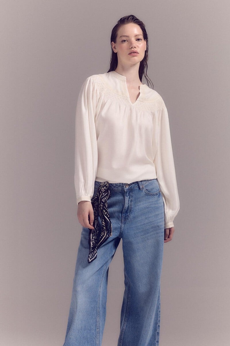 pedro del hierro Blusa blanca bordada Rebajas online