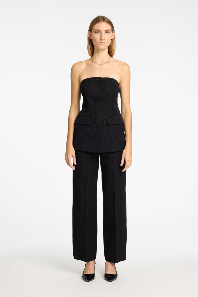pedro del hierro Pantalón de traje wide leg con detalle de raya diplomática en plateado Solo hoy