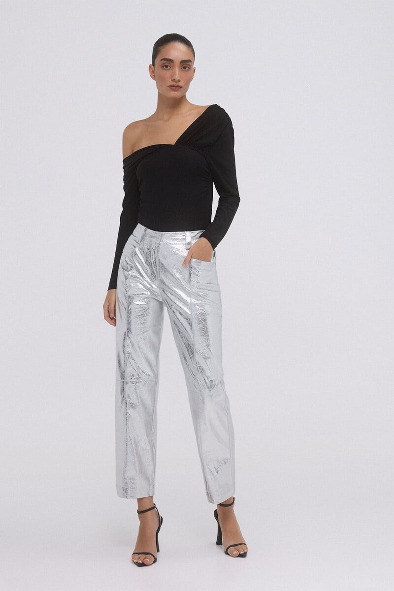 pedro del hierro Pantalón PU metalizado cortes