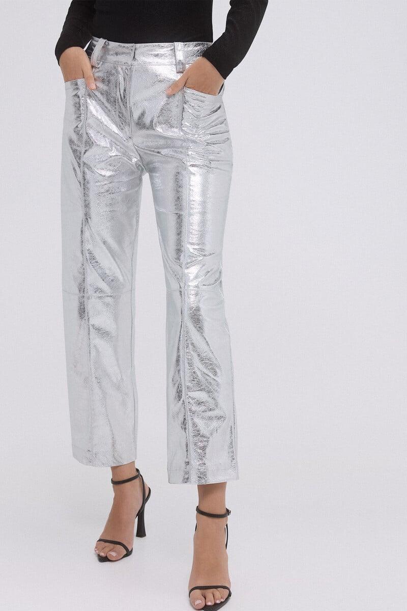 pedro del hierro Pantalón PU metalizado cortes Descuento