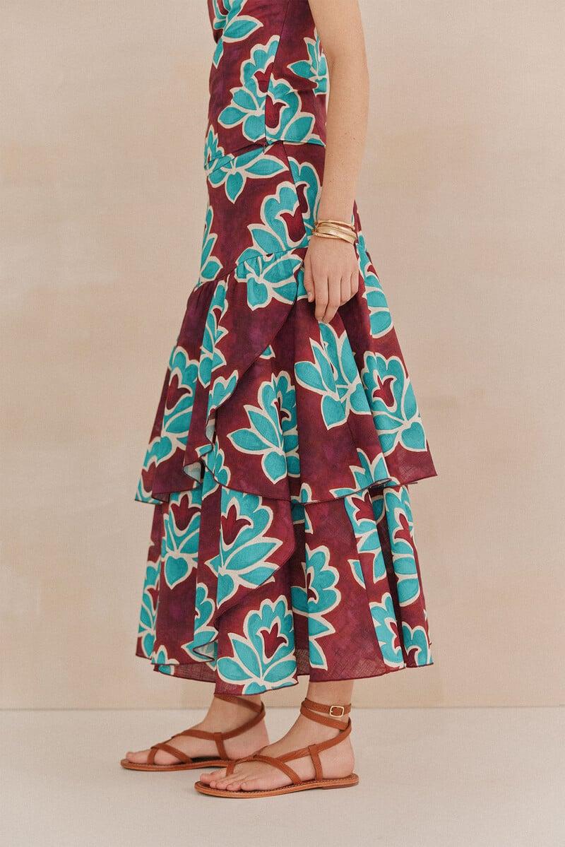 pedro del hierro Rosa. Falda estampada volantes Oferta exclusiva