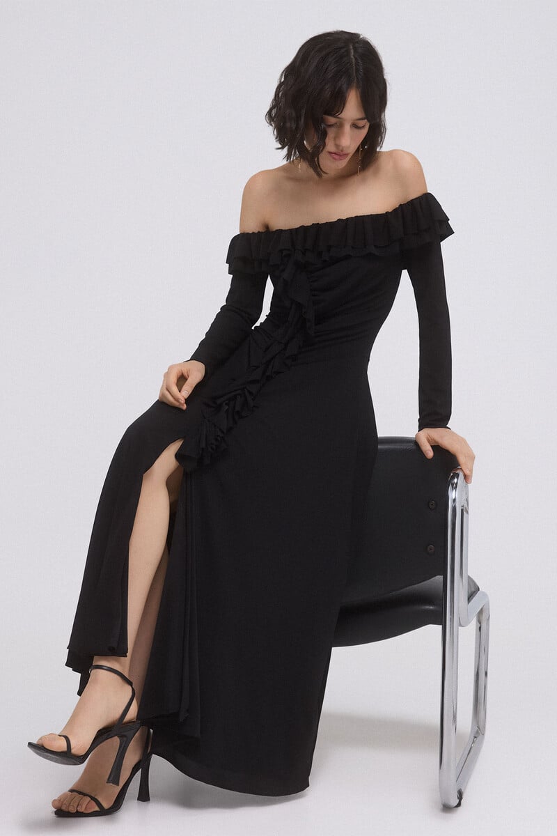 pedro del hierro Vestido de punto con volantes Descuento por venta flash