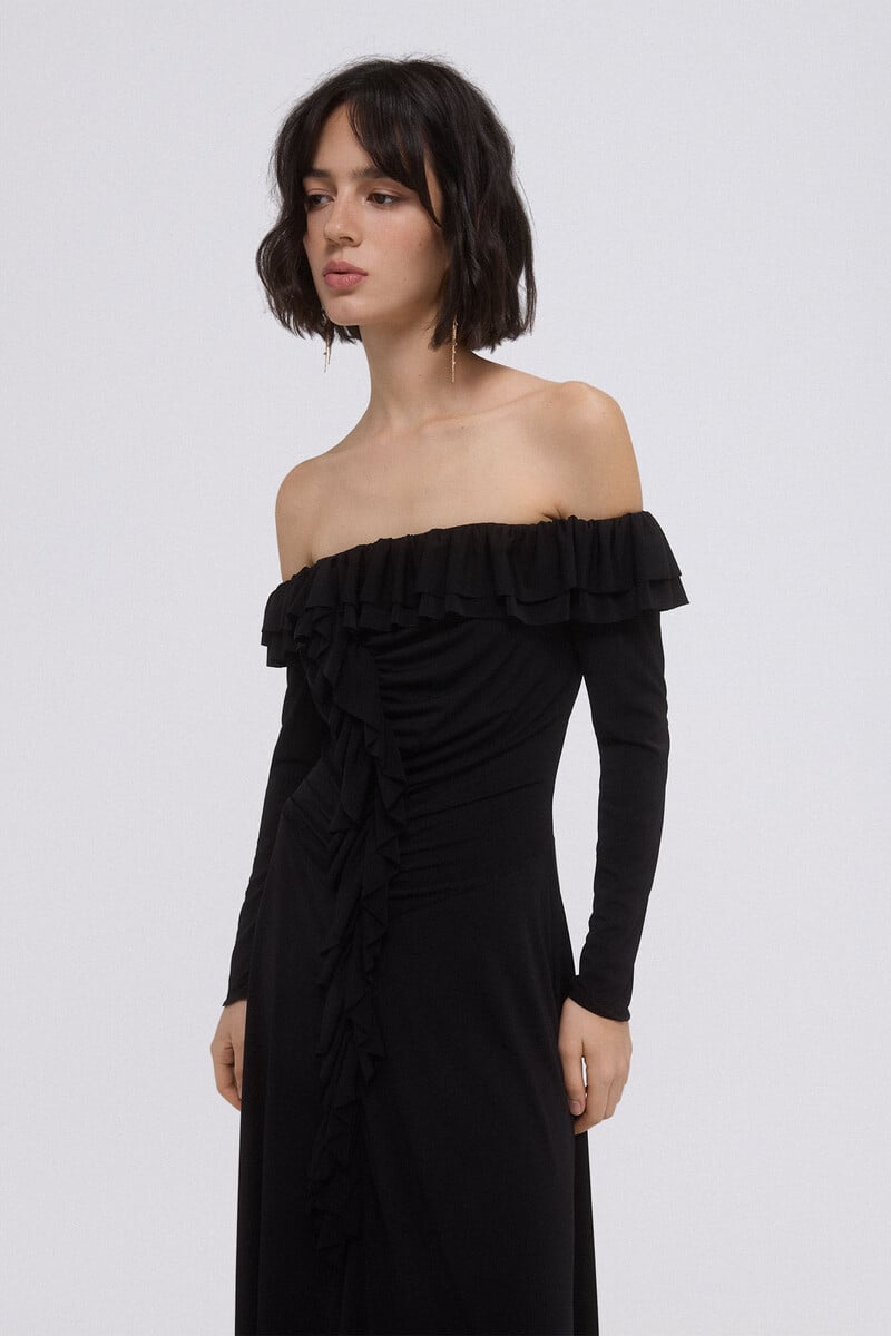 pedro del hierro Vestido de punto con volantes Descuento por venta flash