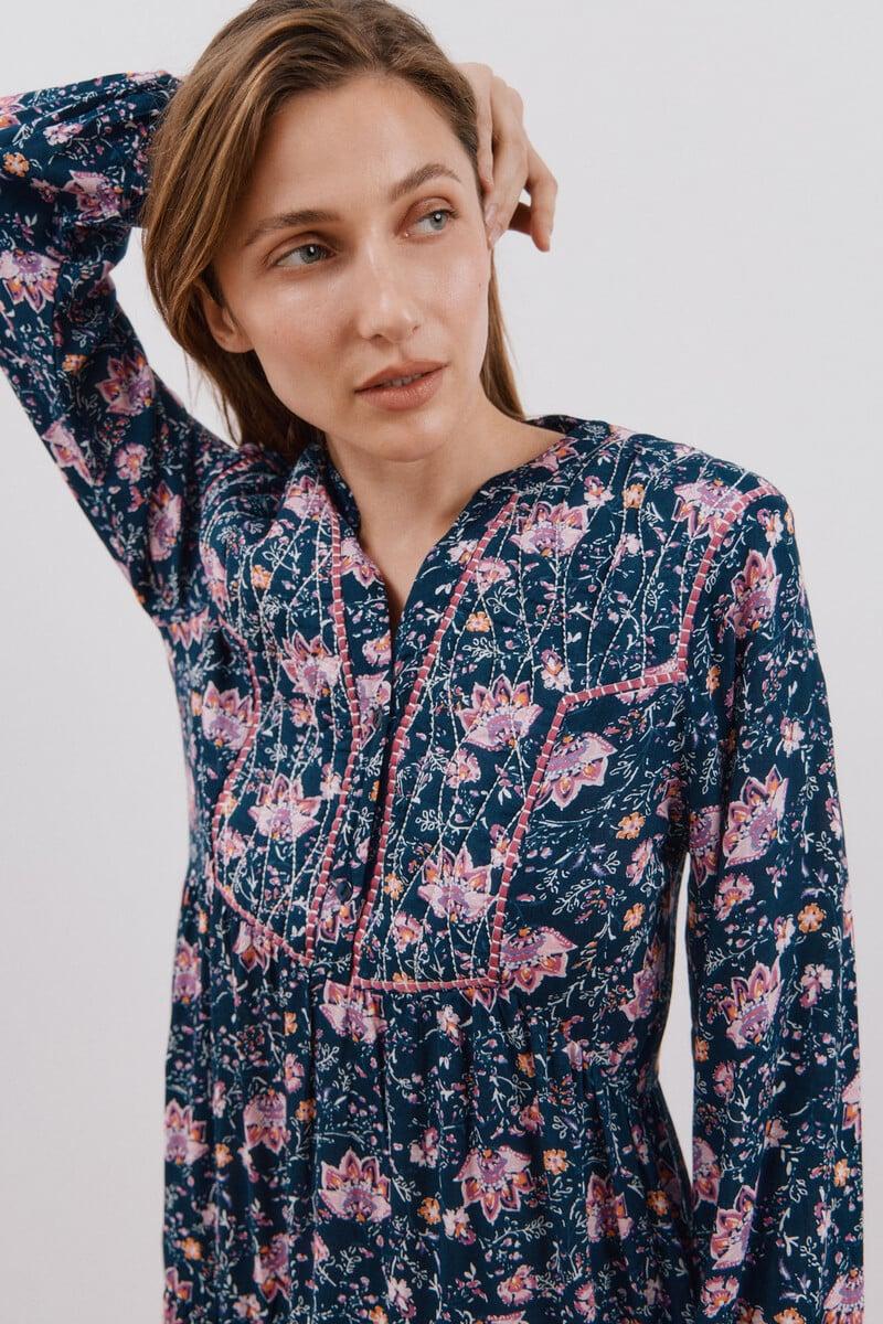 pedro del hierro Vestido largo estampado con bordado a contraste Outlet online