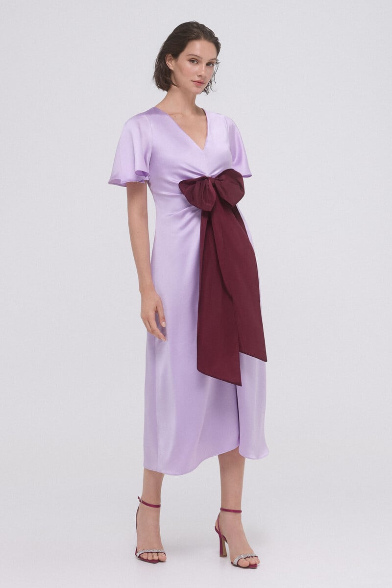 pedro del hierro Vestido frunces con lazo contraste Outlet online