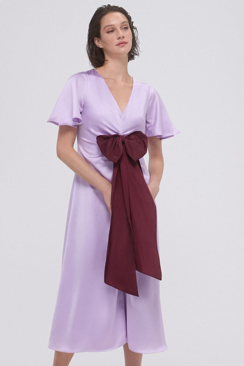 pedro del hierro Vestido frunces con lazo contraste Outlet online
