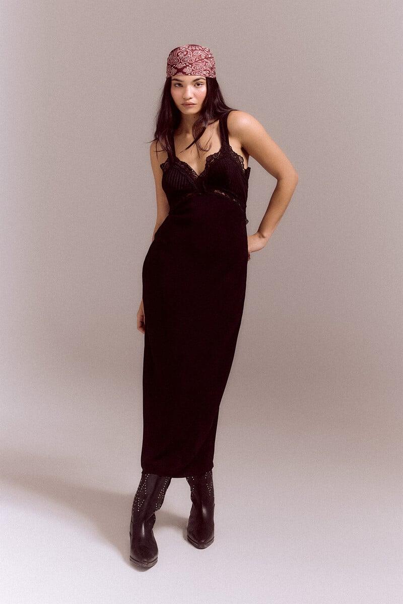 pedro del hierro Vestido lencero negro Últimos 2 días