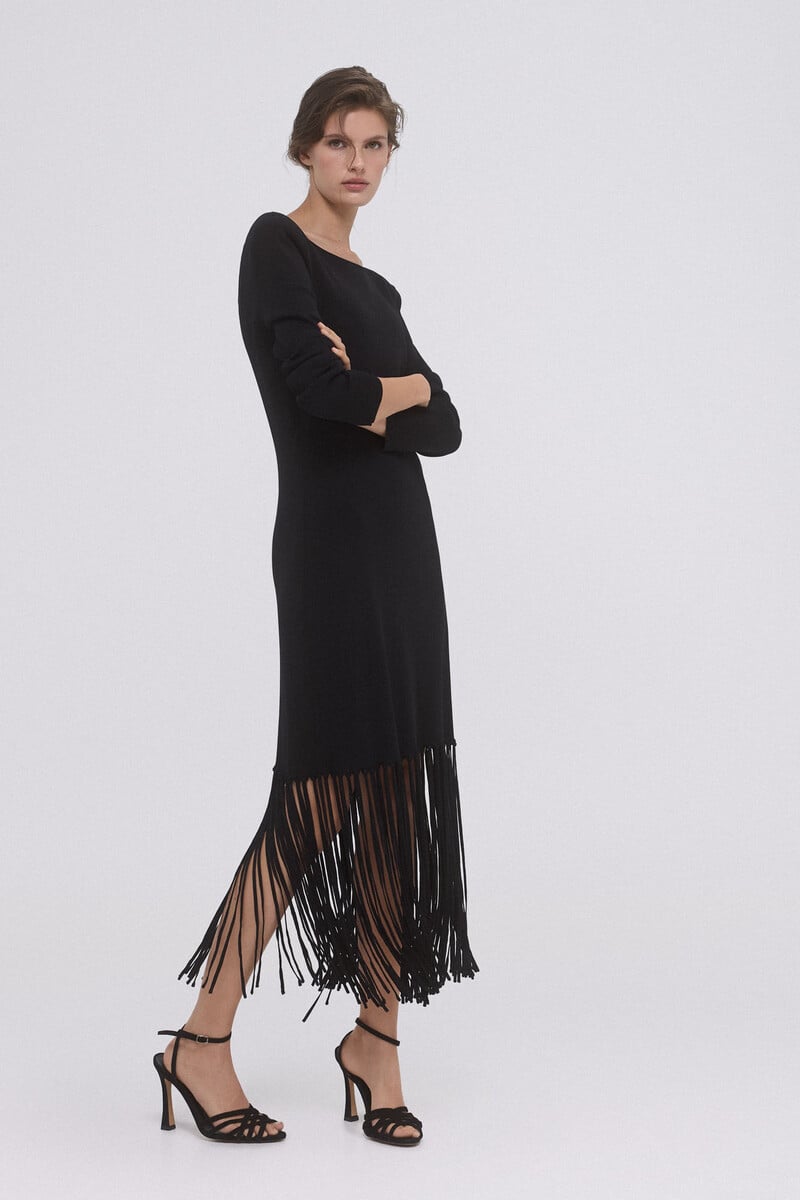pedro del hierro Vestido de tricot con flecos Rebajas de fin de temporada