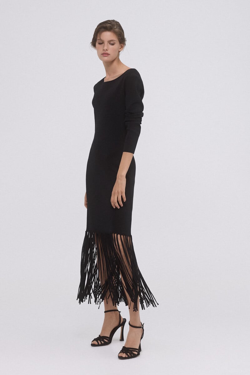 pedro del hierro Vestido de tricot con flecos Rebajas de fin de temporada