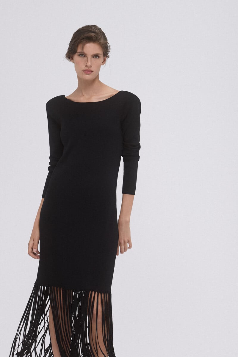 pedro del hierro Vestido de tricot con flecos Rebajas de fin de temporada