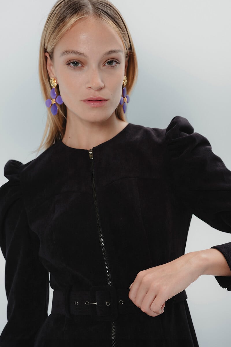 pedro del hierro Vestido negro con manga abullonada Rebajas de fábrica
