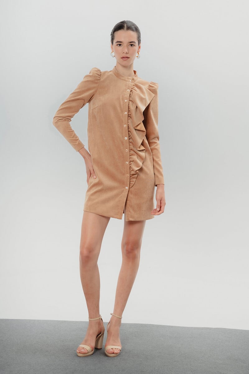 pedro del hierro Vestido corto con volantes camel Rebajas online
