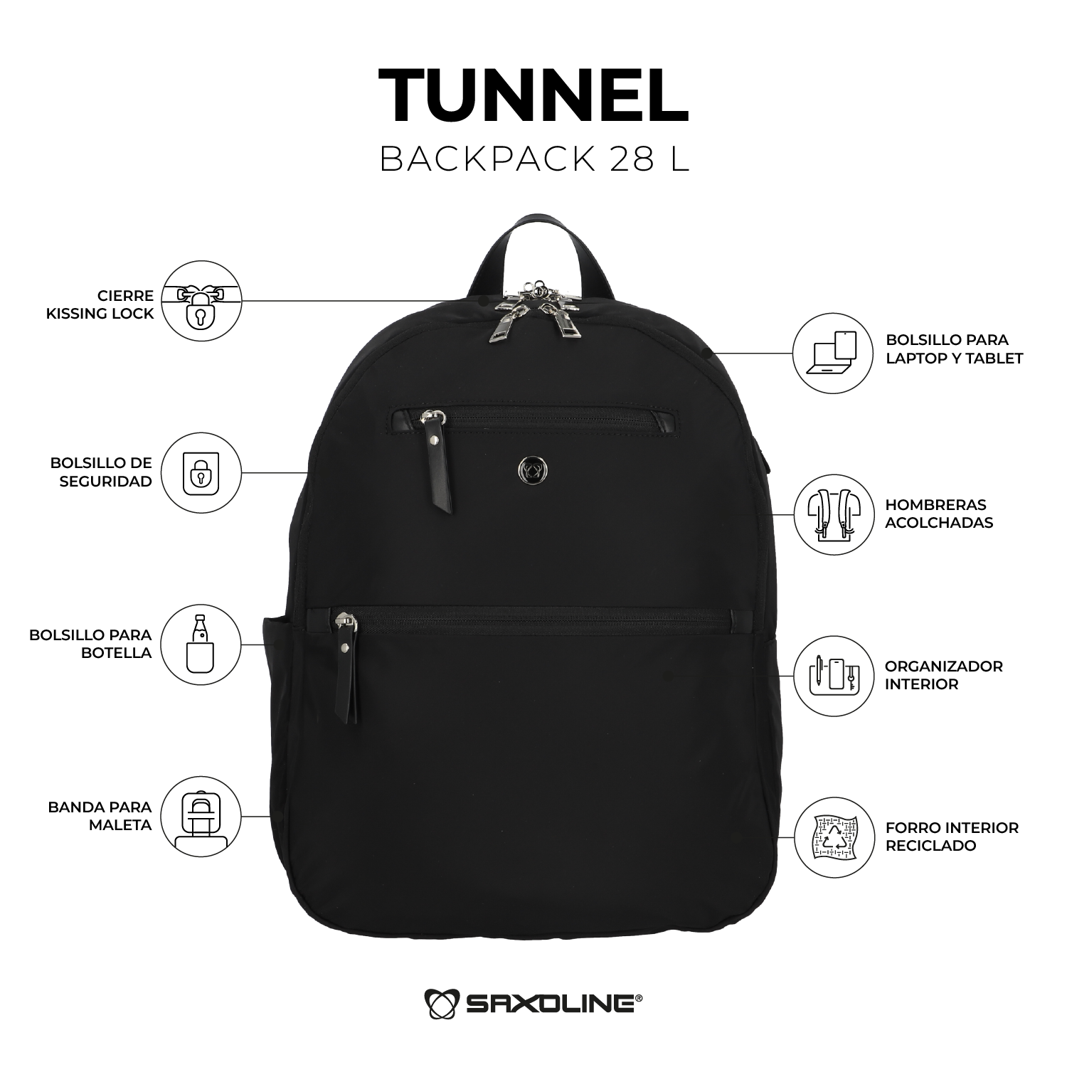 saxoline Mochila Tunnel para Notebook Negra Outlet online