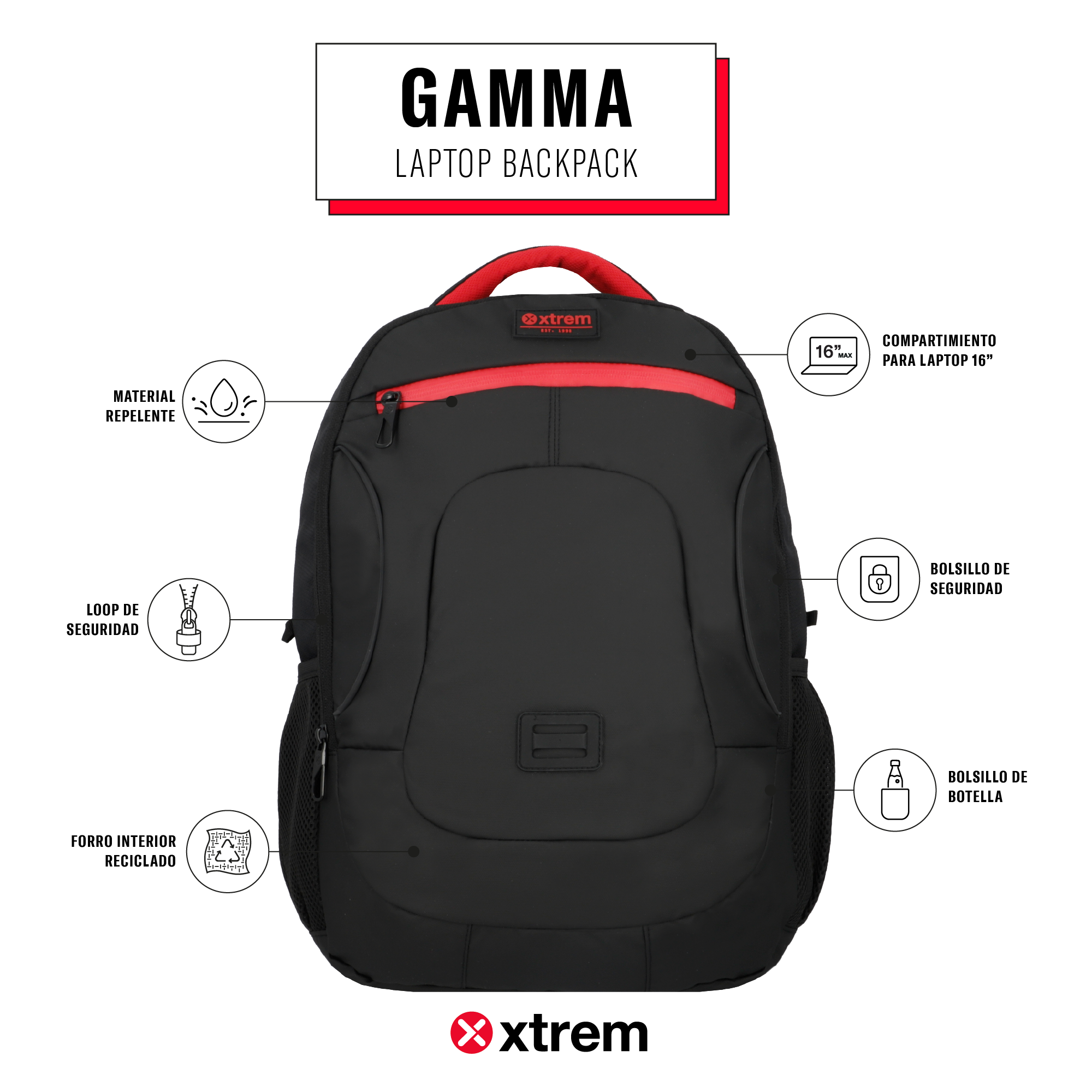 saxoline Mochila para notebook 16" Gamma negra/roja Rebajas de fin de temporada